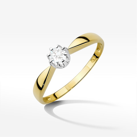 Pierścionek z żółtego złota z diamentem - próba 585 0,15CT PV-061A