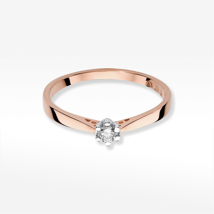 Pierścionek z różowego złota z diamentem - próba 585 0,08CT PV-192B