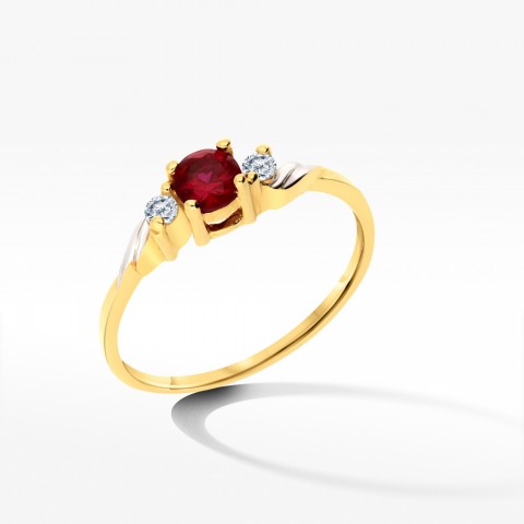 Złoty pierścionek z czerwoną cyrkonią