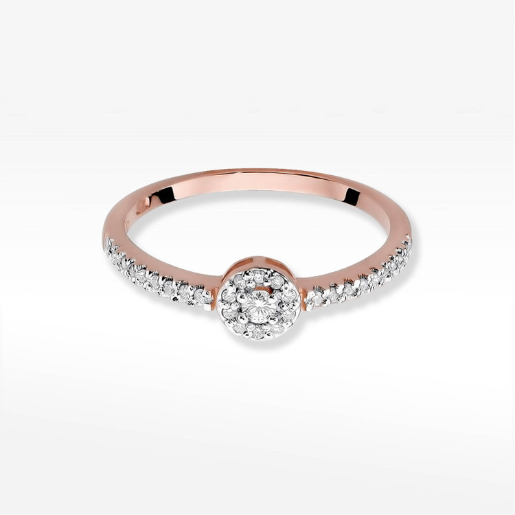 Pierścionek z różowego złota z diamentami  - próba 585 0,19CT PV-048C