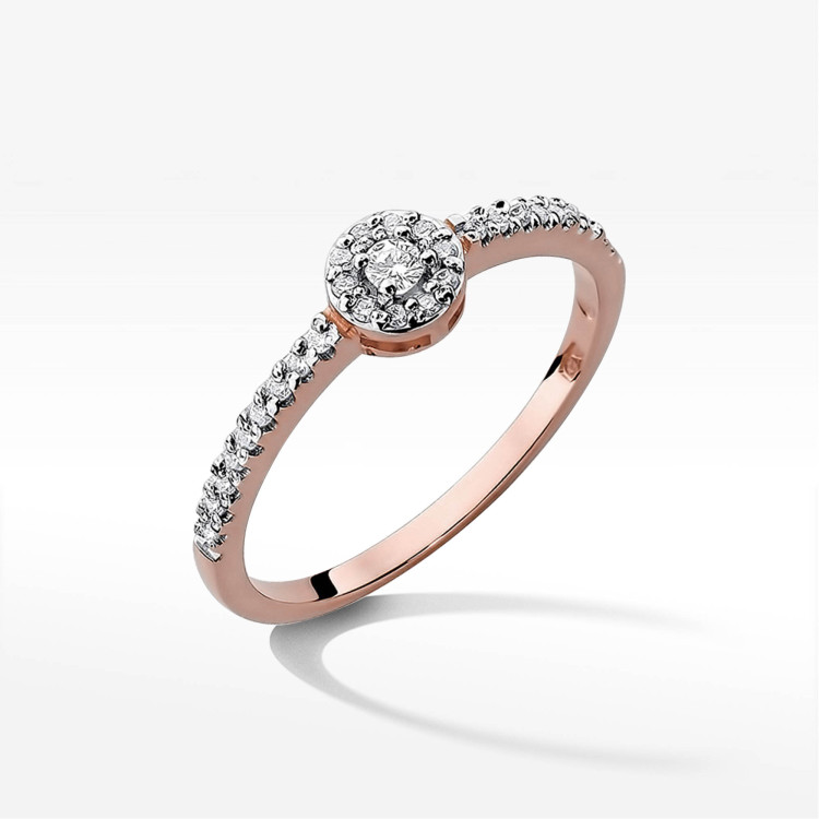 Pierścionek z różowego złota z diamentami  - próba 585 0,19CT PV-048C