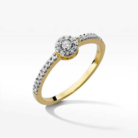 Pierścionek z żółtego złota z diamentami  - próba 585 0,19CT PV-048A