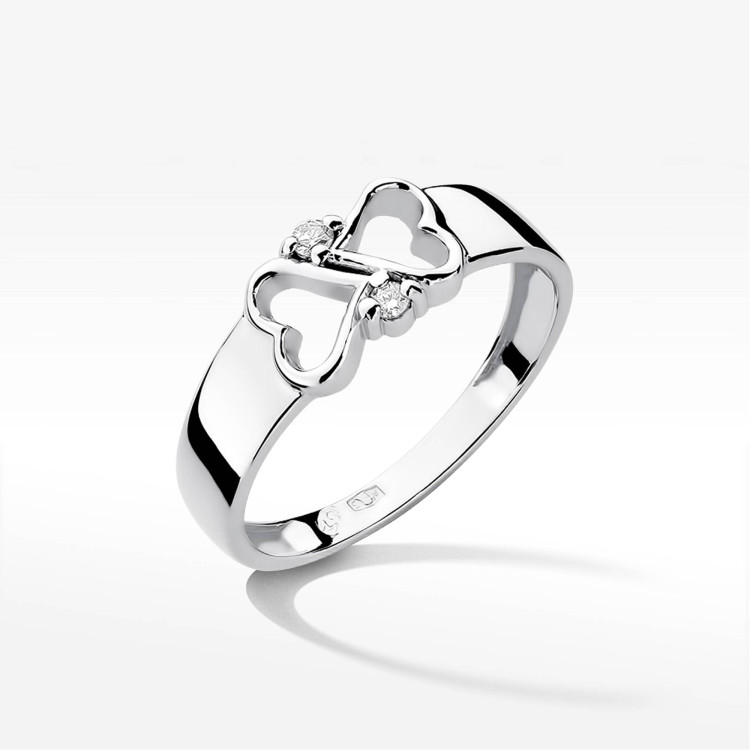 Pierścionek z białego złota z diamentami  - próba 585 0,04CT PV-230B