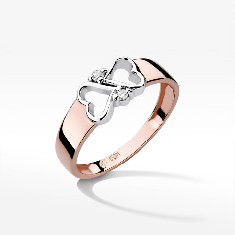 Pierścionek z różowego złota z diamentami  - próba 585 0,04CT PV-230C