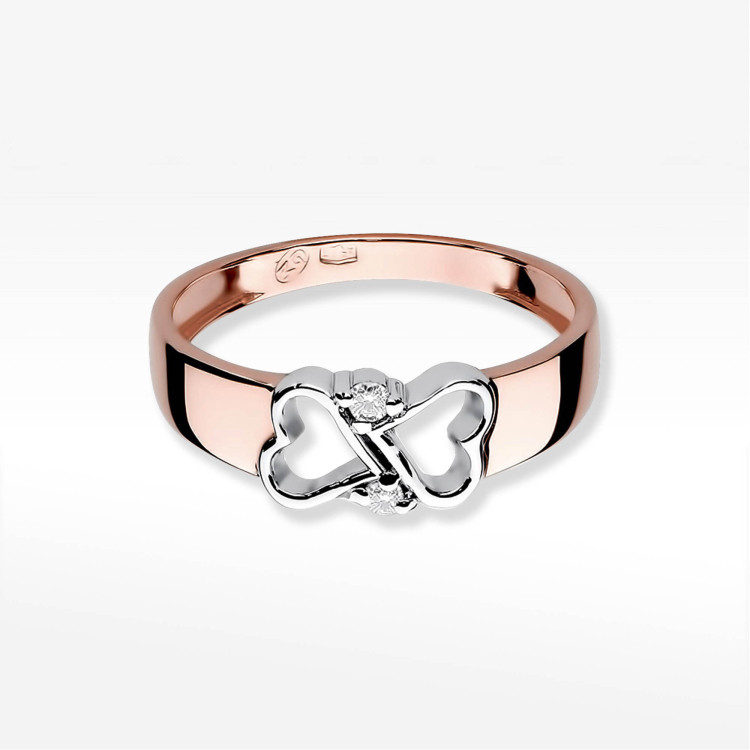 Pierścionek z różowego złota z diamentami  - próba 585 0,04CT PV-230C
