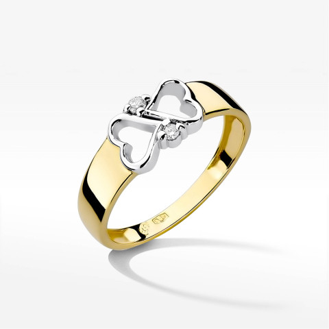 Pierścionek z żółtego złota z diamentami  - próba 585 0,04CT PV-230A