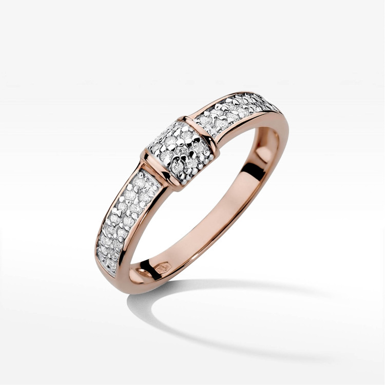 Pierścionek z różowego złota z diamentami - próba 585 0,19CT PV-050C