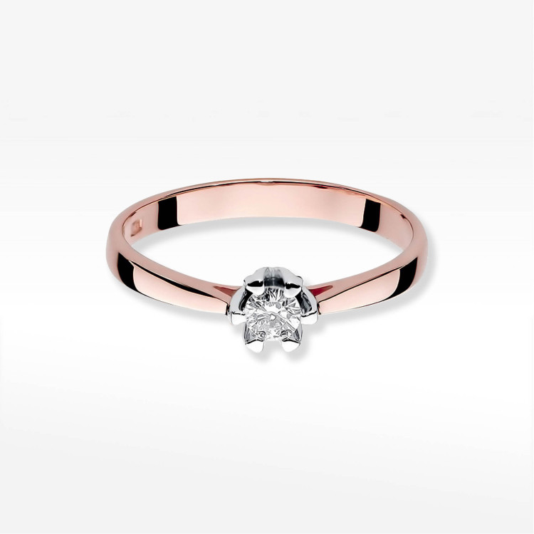 Pierścionek z różowego złota z diamentem - próba 585 0,12CT PV-268C