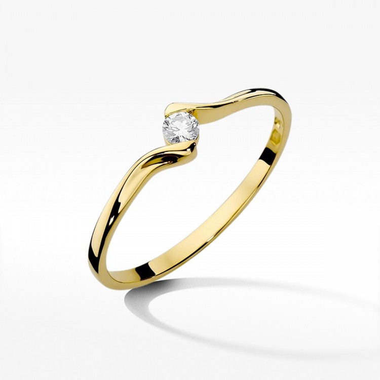 Pierścionek z żółtego złota z diamentem - próba 585 0,09CT W-332A
