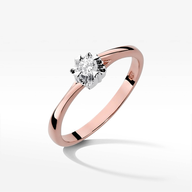Pierścionek W0318 Diament 0,10ct różowe złoto