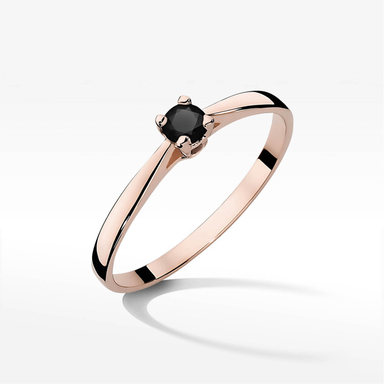 Pierścionek W0335 Czarny Diament 0,20ct różowe złoto