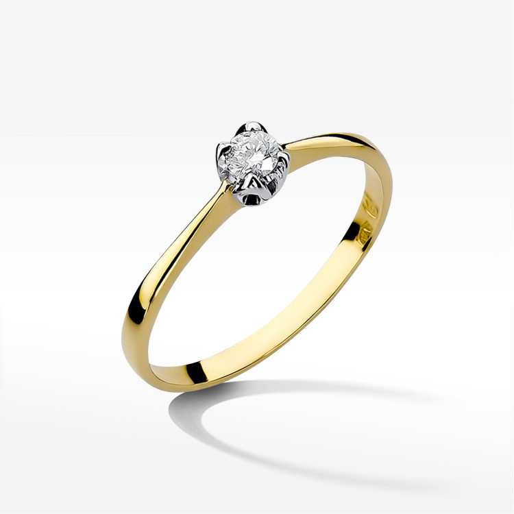 Pierścionek z żółtego złota z diamentem - próba 585 0,10CT W-047A 0,10ct