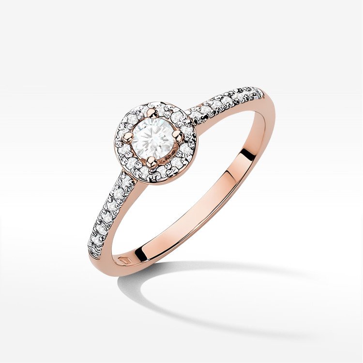 Pierścionek z różowego złota z diamentami  - próba 585 0,28CT PV-213C