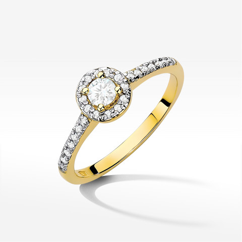 Pierścionek z żółtego złota z diamentami  - próba 585 0,28CT PV-213A
