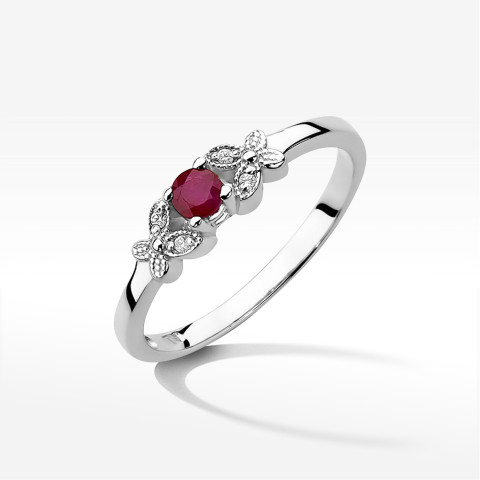 Pierścionek z białego złota z rubinem - próba 585 0,17CT PV-165BR