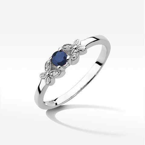 Pierścionek z białego złota z szafirem - próba 585 0,17CT PV-165BS