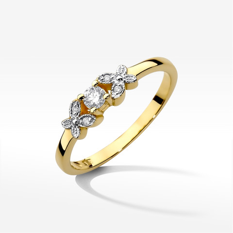 Pierścionek z żółtego złota z diamentami  - próba 585 0,12CT PV-165A