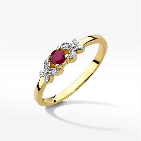 Pierścionek z żółtego złota z rubinem - próba 585 0,17CT PV-165AR