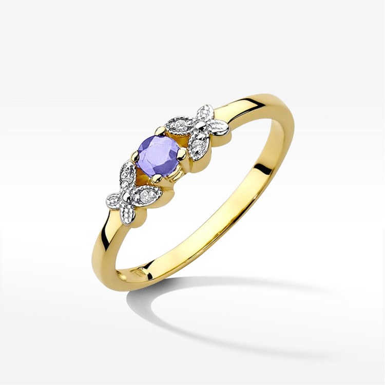 Pierścionek z żółtego złota z tanzanitem - próba 585 0,17CT PV-165ATAN