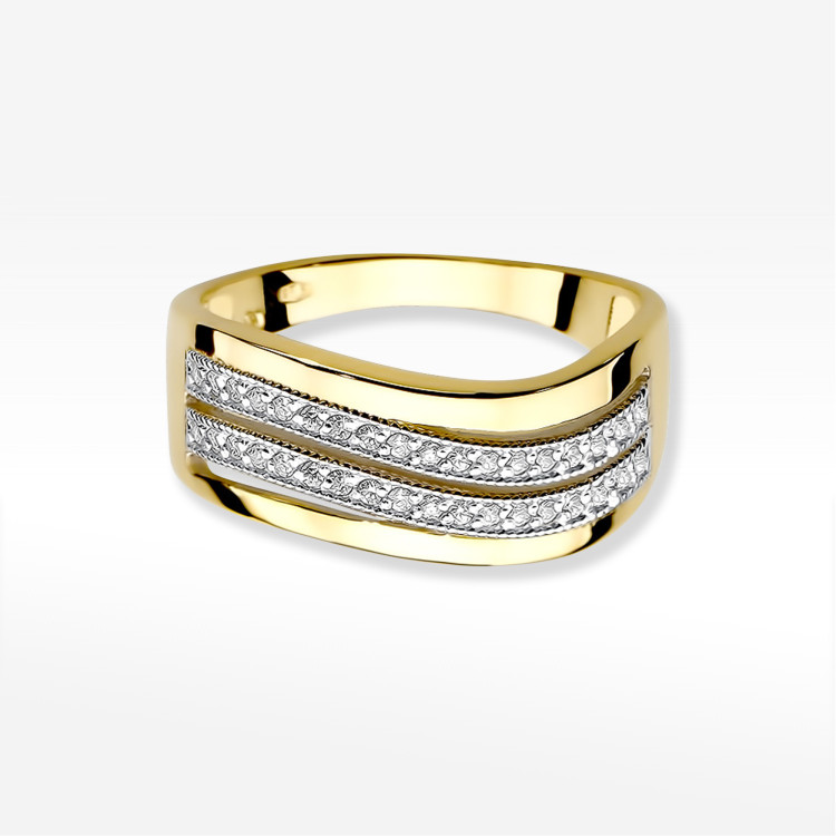 Pierścionek z żółtego złota z diamentami  - próba 585 0,18CT W-416A
