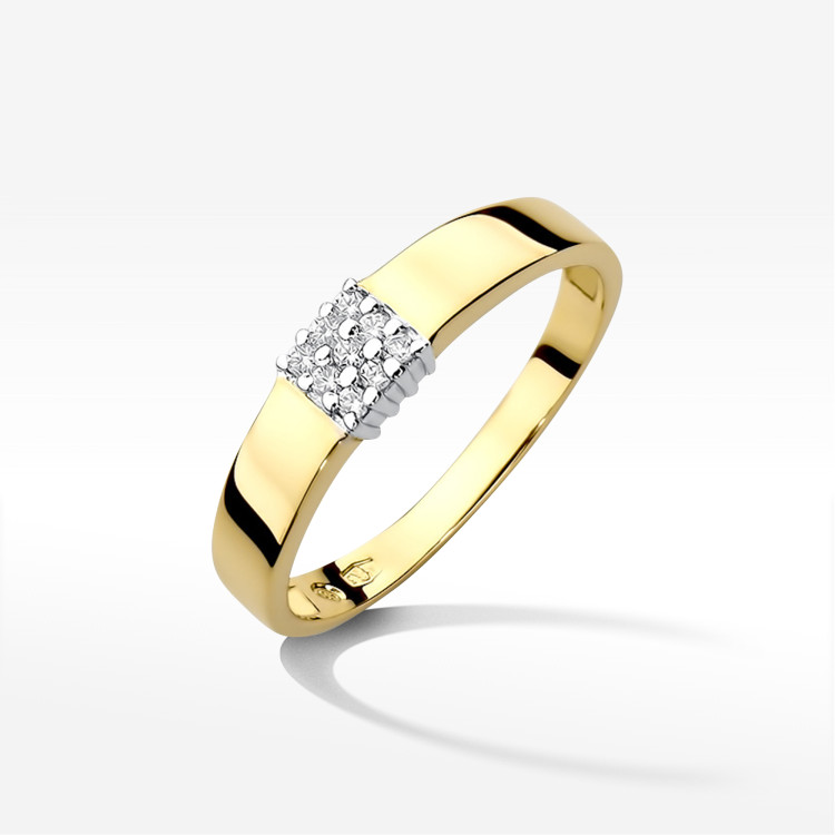 Pierścionek z żółtego złota z diamentami  - próba 585 0,08CT PV-207A
