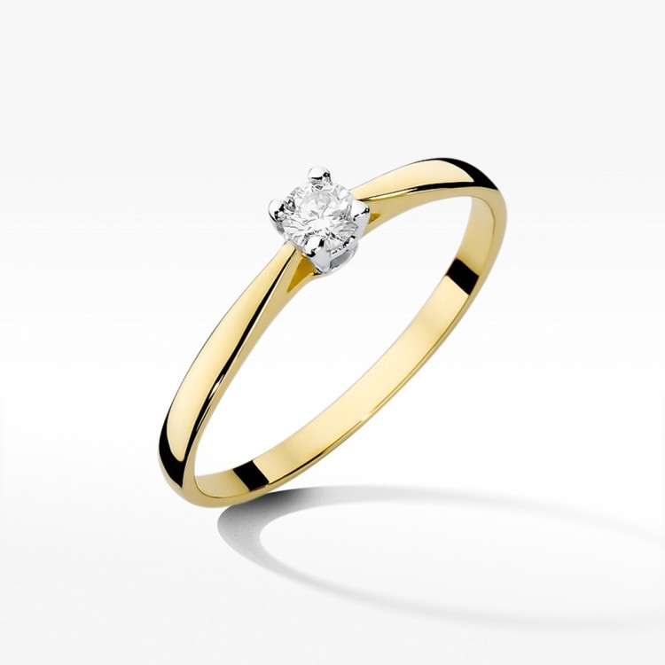 Pierścionek z żółtego złota z diamentem - próba 585 0,15CT W-335A