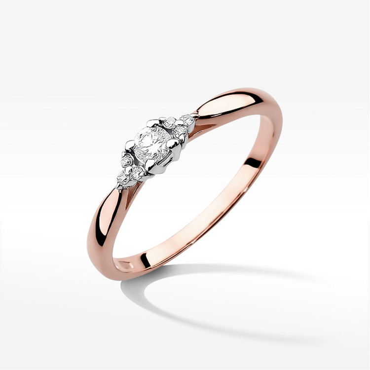 Pierścionek z różowego złota z diamentami  - próba 585 0,13CT PV-199C