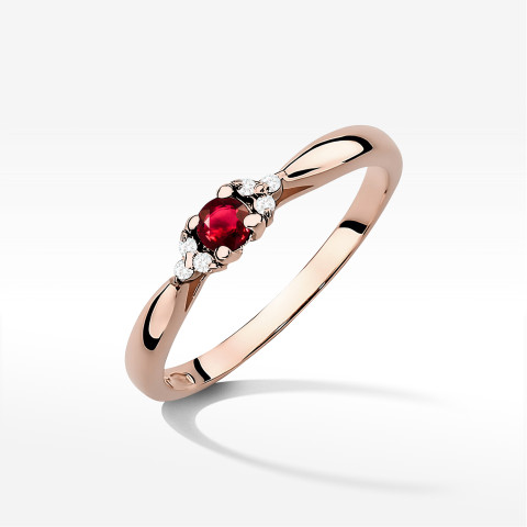 Pierścionek z różowego złota z rubinem - próba 585 0,18CT PV-199CR