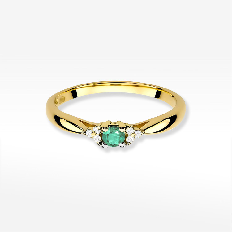Pierścionek z żółtego złota ze szmaragdem - próba 585 0,18CT PV-199ASZ