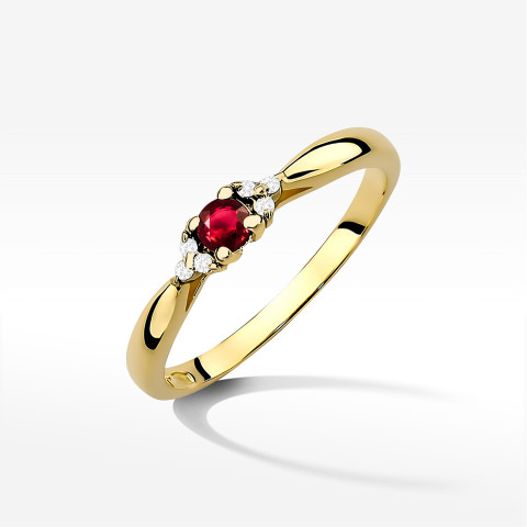 Pierścionek z żółtego złota z rubinem - próba 585 0,18CT PV-199AR