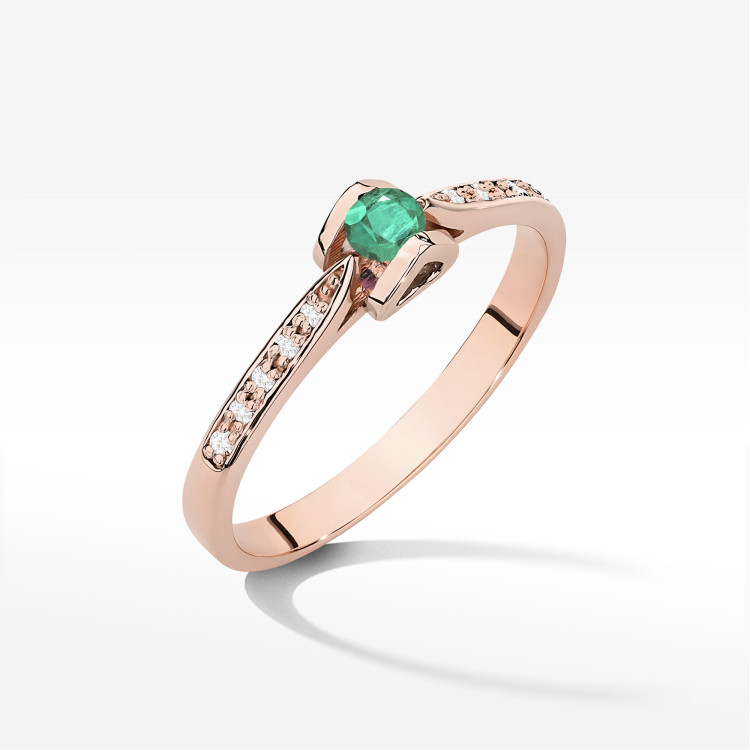 Pierścionek W0435 Szmaragd 0,15ct różowe złoto