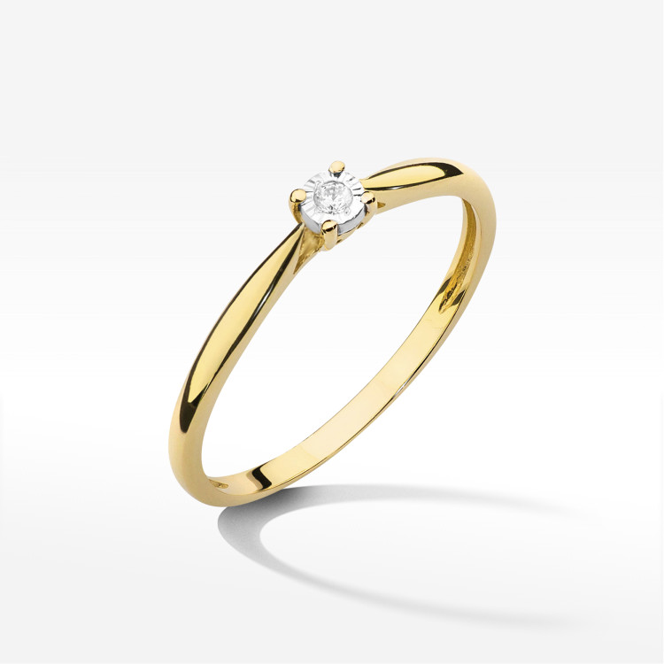 Pierścionek z żółtego złota z diamentem - próba 585 0,01CT W-461A 0.01ct