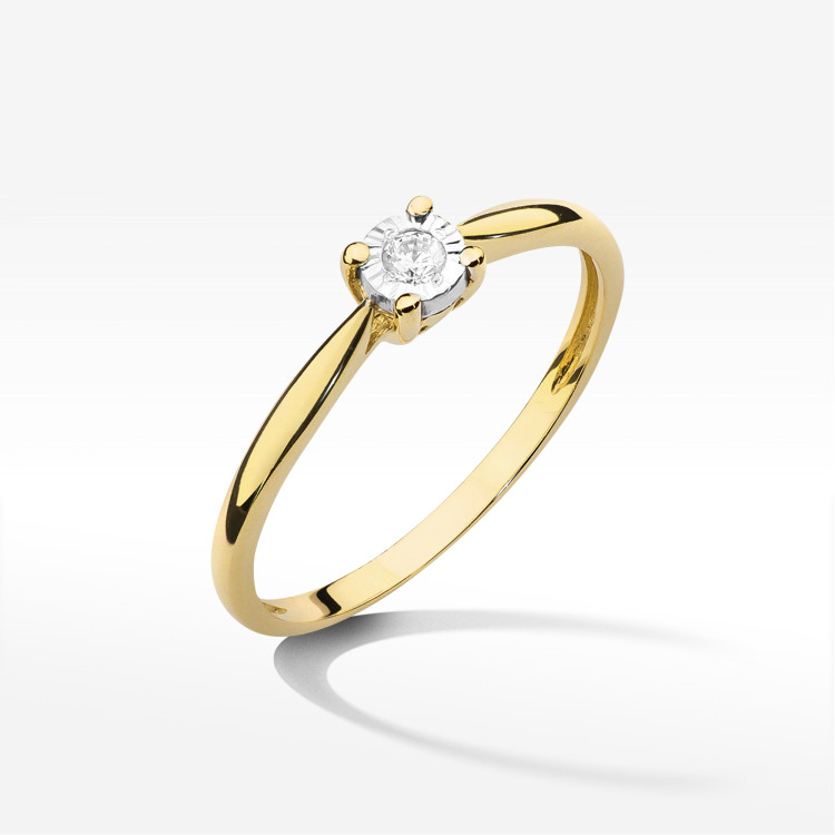 Pierścionek z żółtego złota z diamentem - próba 585 0,08CT W-461A 0.08ct