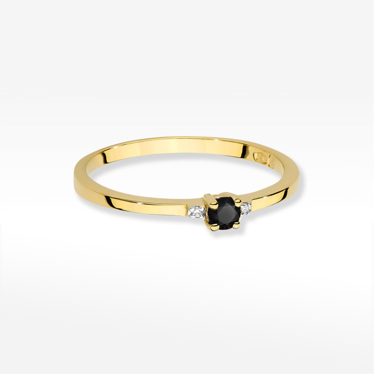 Pierścionek W0464 Czarny Diament 0,12ct żółte złoto