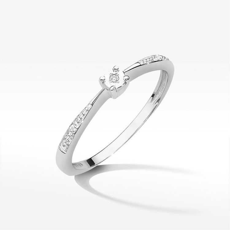 Pierścionek z białego złota z diamentami  - próba 585 0,02CT PV-236B