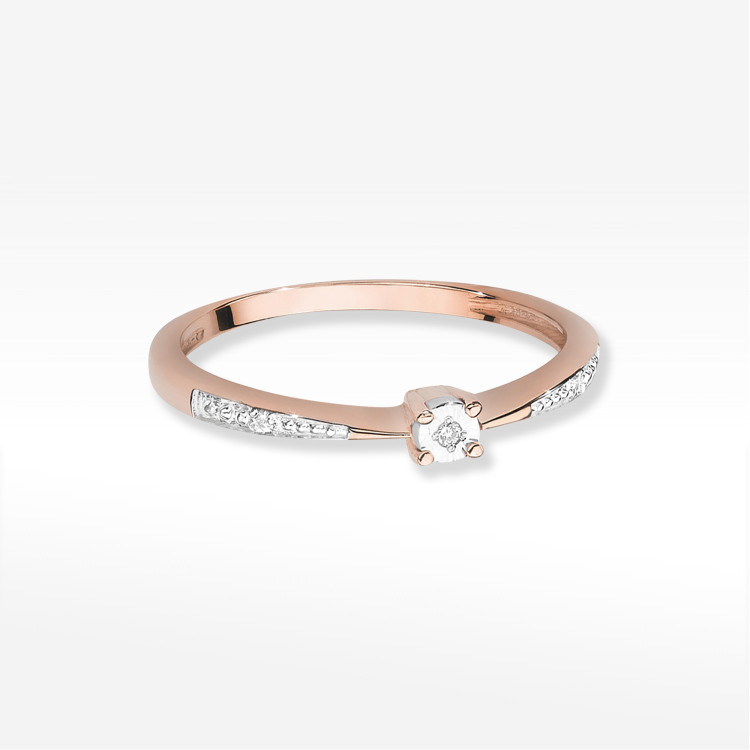Pierścionek z różowego złota z diamentami  - próba 585 0,02CT PV-236C