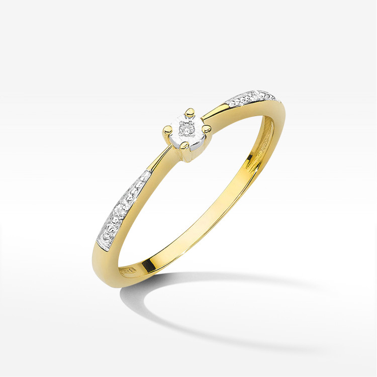 Pierścionek z żółtego złota z diamentami  - próba 585 0,02CT PV-236A