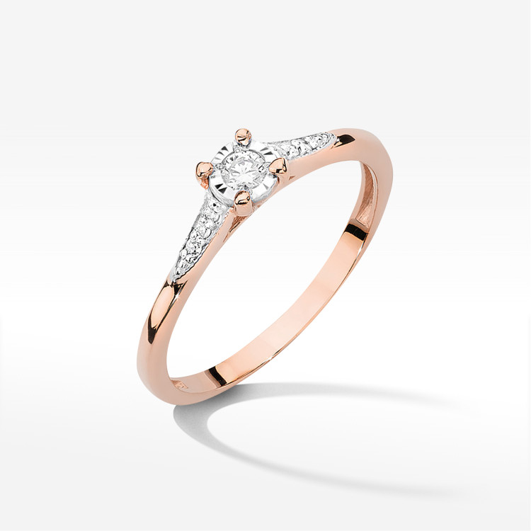 Pierścionek W0466 Diament 0,11ct różowe złoto