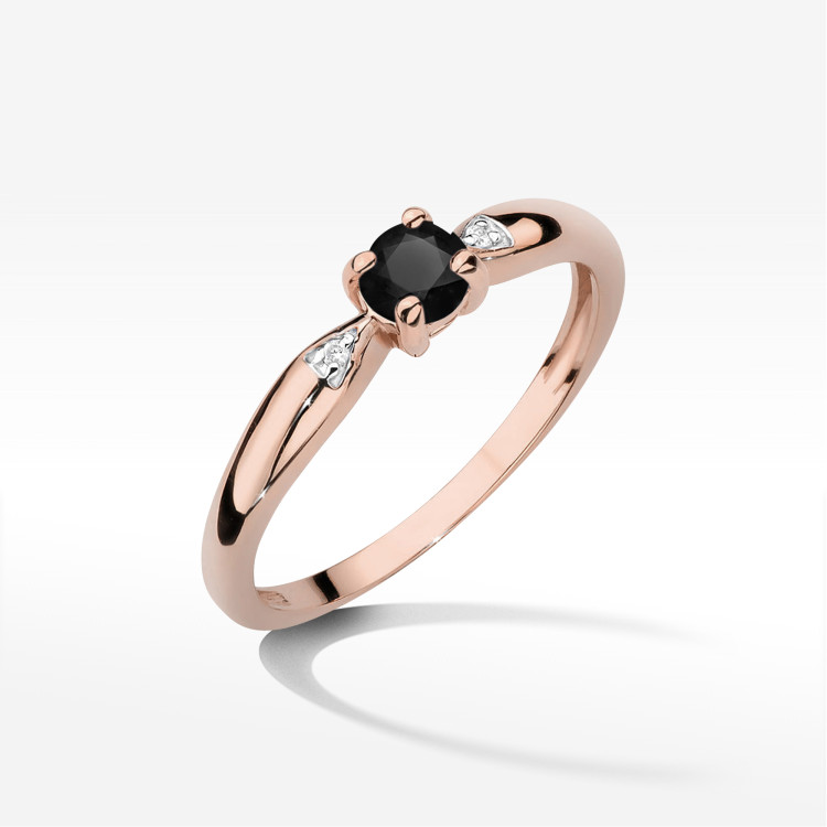 Pierścionek PV-173 Czarny diament 0,12ct różowe złoto