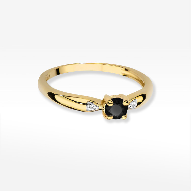 Pierścionek PV-173 Czarny diament 0,12ct żółte złoto
