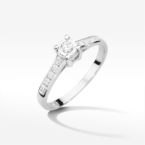 Pierścionek z białego złota z diamentami  - próba 585 0,13CT PV-233B
