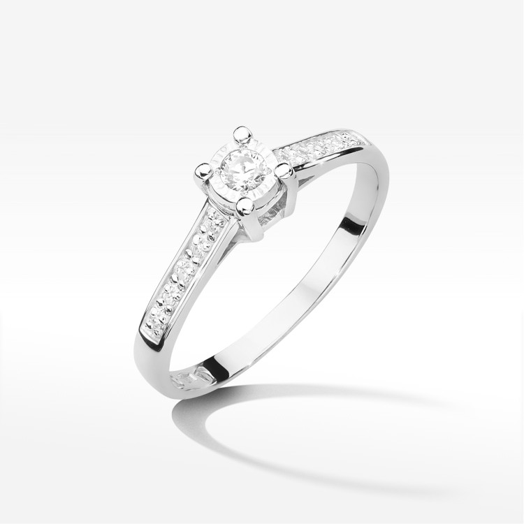 Pierścionek z białego złota z diamentami  - próba 585 0,13CT PV-233B