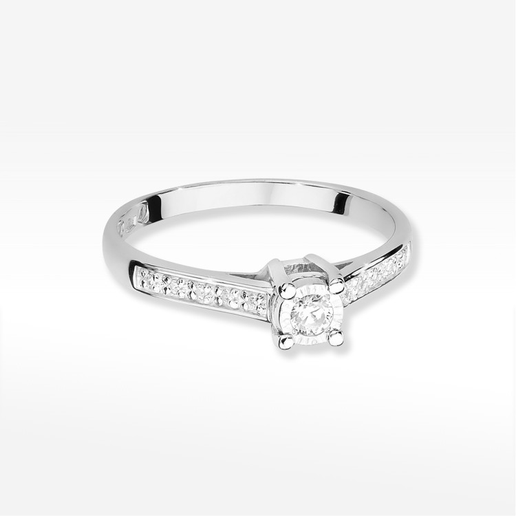 Pierścionek z białego złota z diamentami  - próba 585 0,13CT PV-233B