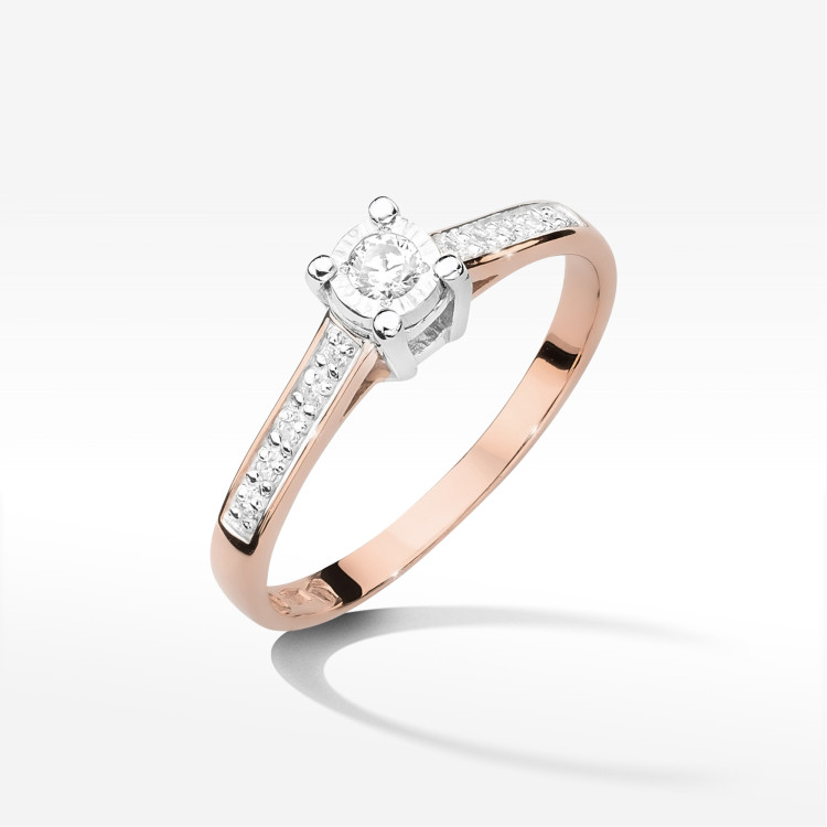 Pierścionek z różowego złota z diamentami  - próba 585 0,13CT PV-233C
