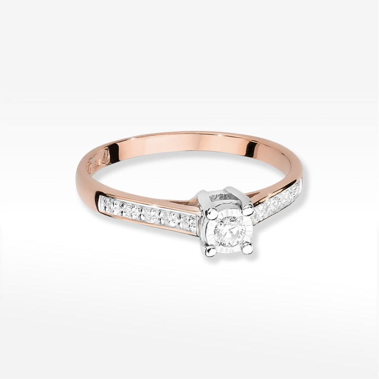 Pierścionek z różowego złota z diamentami  - próba 585 0,13CT PV-233C