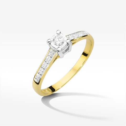 Pierścionek z żółtego złota z diamentami  - próba 585 0,13CT PV-233A