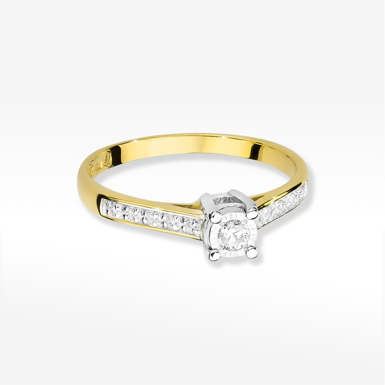 Pierścionek z żółtego złota z diamentami  - próba 585 0,13CT PV-233A