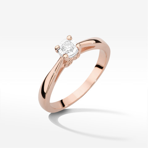 Pierścionek z różowego złota z diamentem - próba 585 0,08CT PV-235C