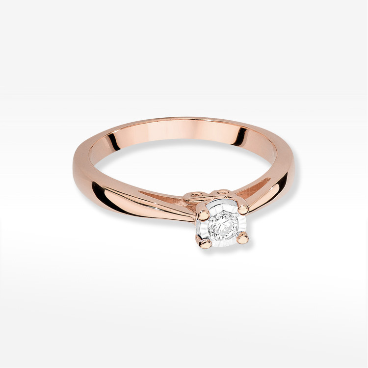 Pierścionek z różowego złota z diamentem - próba 585 0,08CT PV-235C
