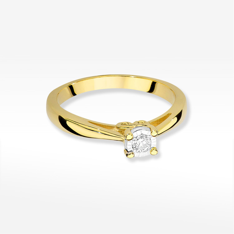 Pierścionek z żółtego złota z diamentem - próba 585 0,08CT PV-235A